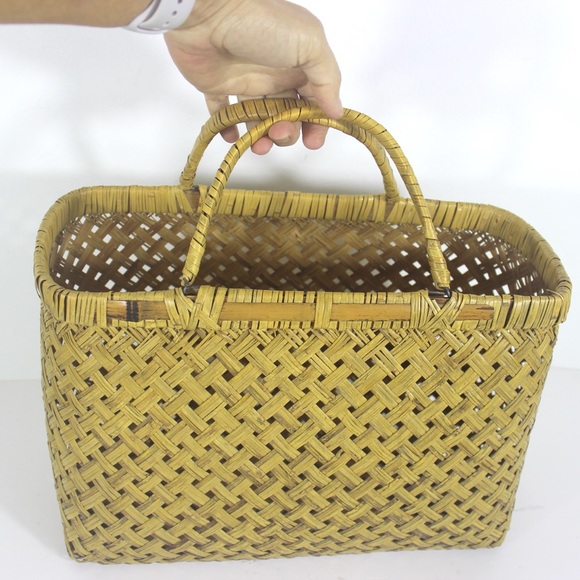 Vintage Split Bamboo Basket Market Tote Bag - Picture 6 of 11